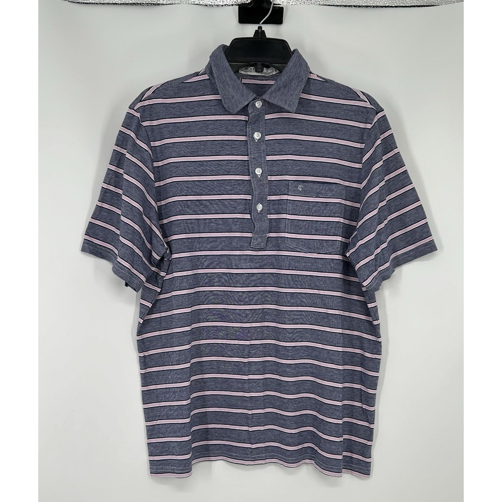 Criquet Short Sleeve Polo Shirt Striped Pocket 100% Organic‎ Cotton Mens Large